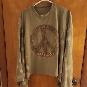 Olive Green Peace Sign Long Sleeve Top